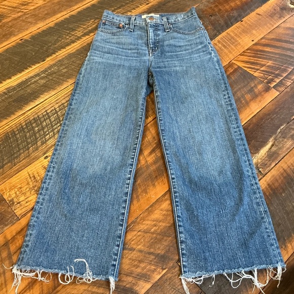 Madewell Slim Wide-Leg Crop Jeans Blue Raw Hem Size 23 - Picture 13 of 13